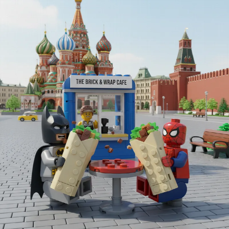 LEGO Movie style 3D CGI render, photorealistic plastic LEGO bricks…