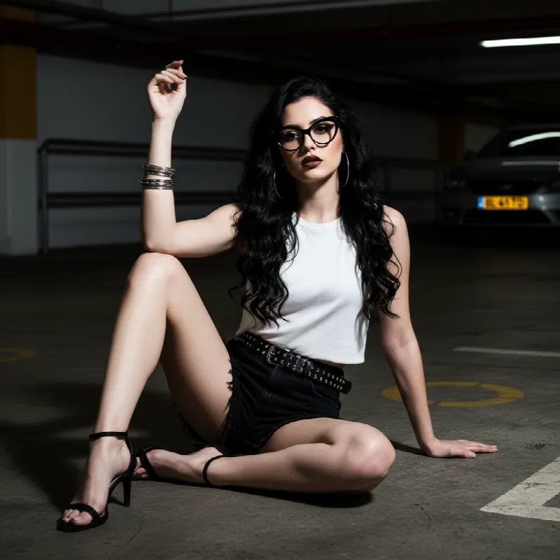 A straight-on, medium shot captures a young woman with long, styled…